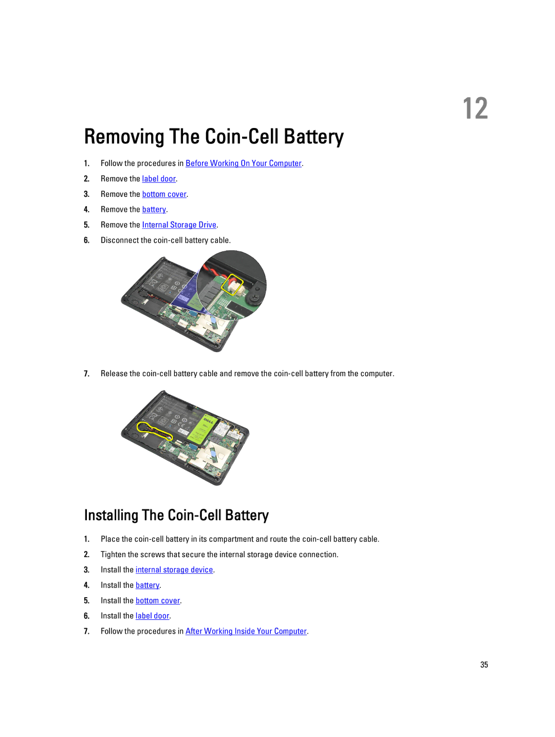 Dell T02G owner manual Removing The Coin-Cell Battery, Installing The Coin-Cell Battery 