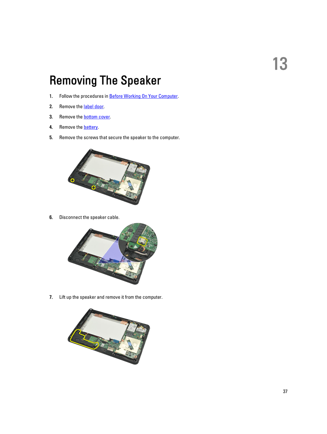 Dell T02G owner manual Removing The Speaker 