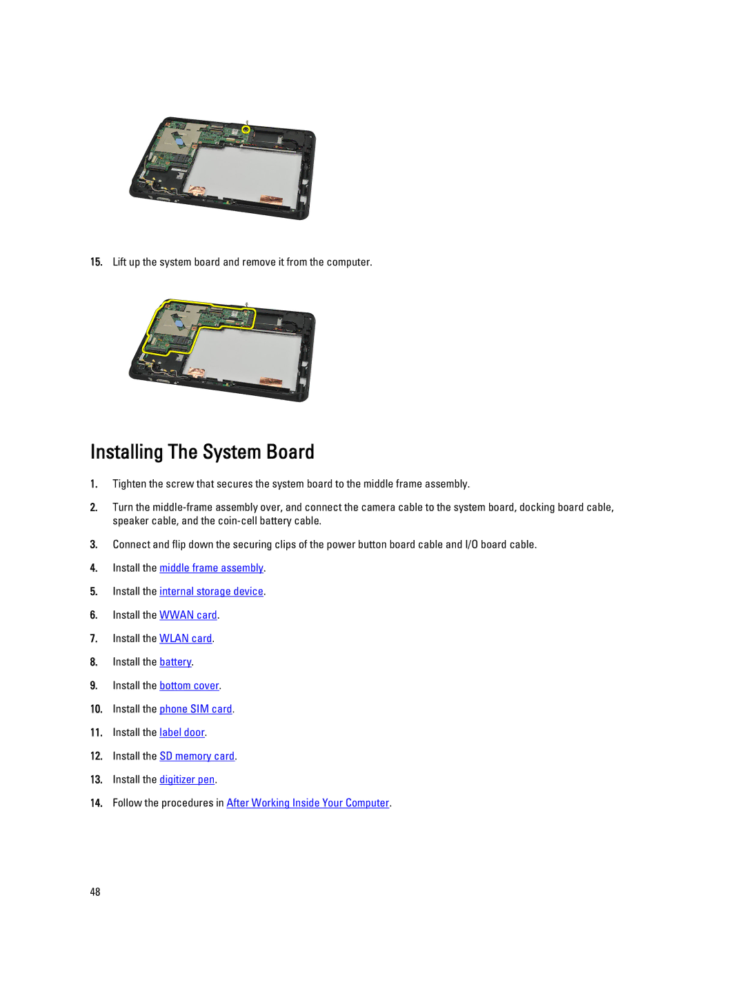 Dell T02G owner manual Installing The System Board 