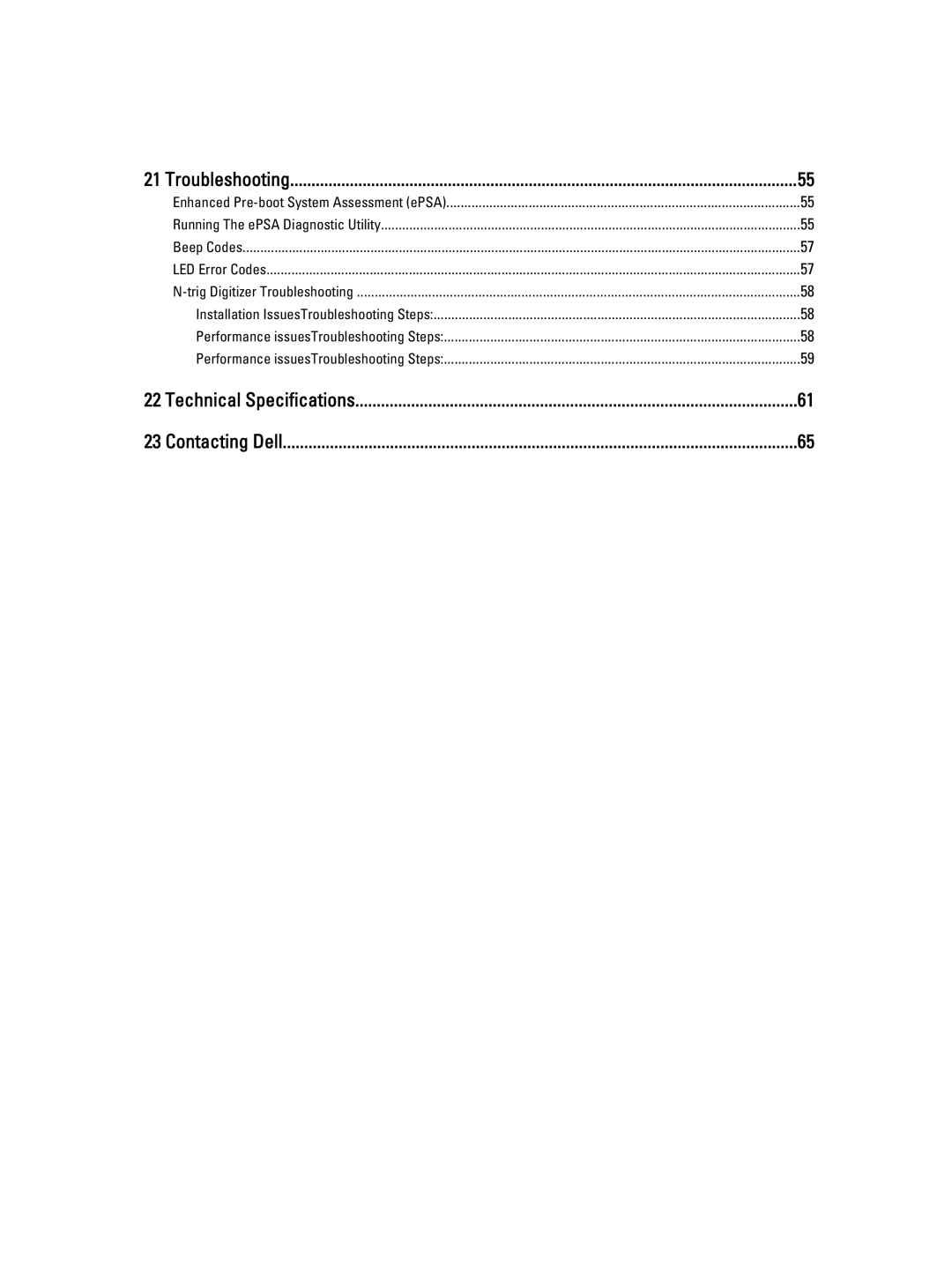 Dell T02G owner manual Troubleshooting, Technical Specifications Contacting Dell 