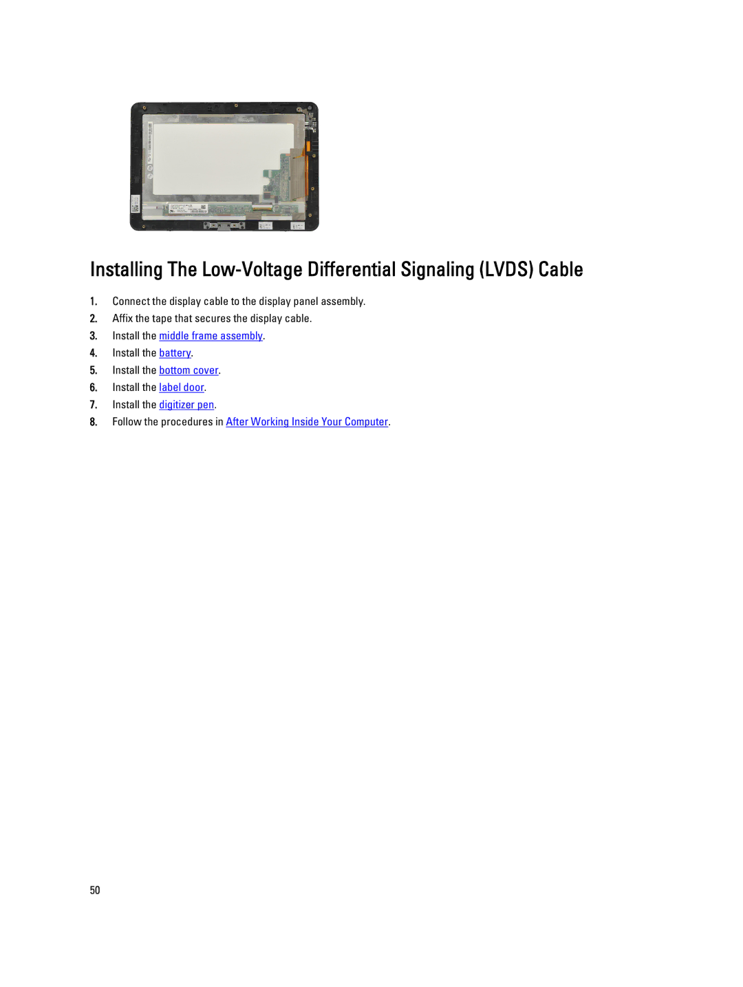 Dell T02G owner manual Installing The Low-Voltage Differential Signaling Lvds Cable 