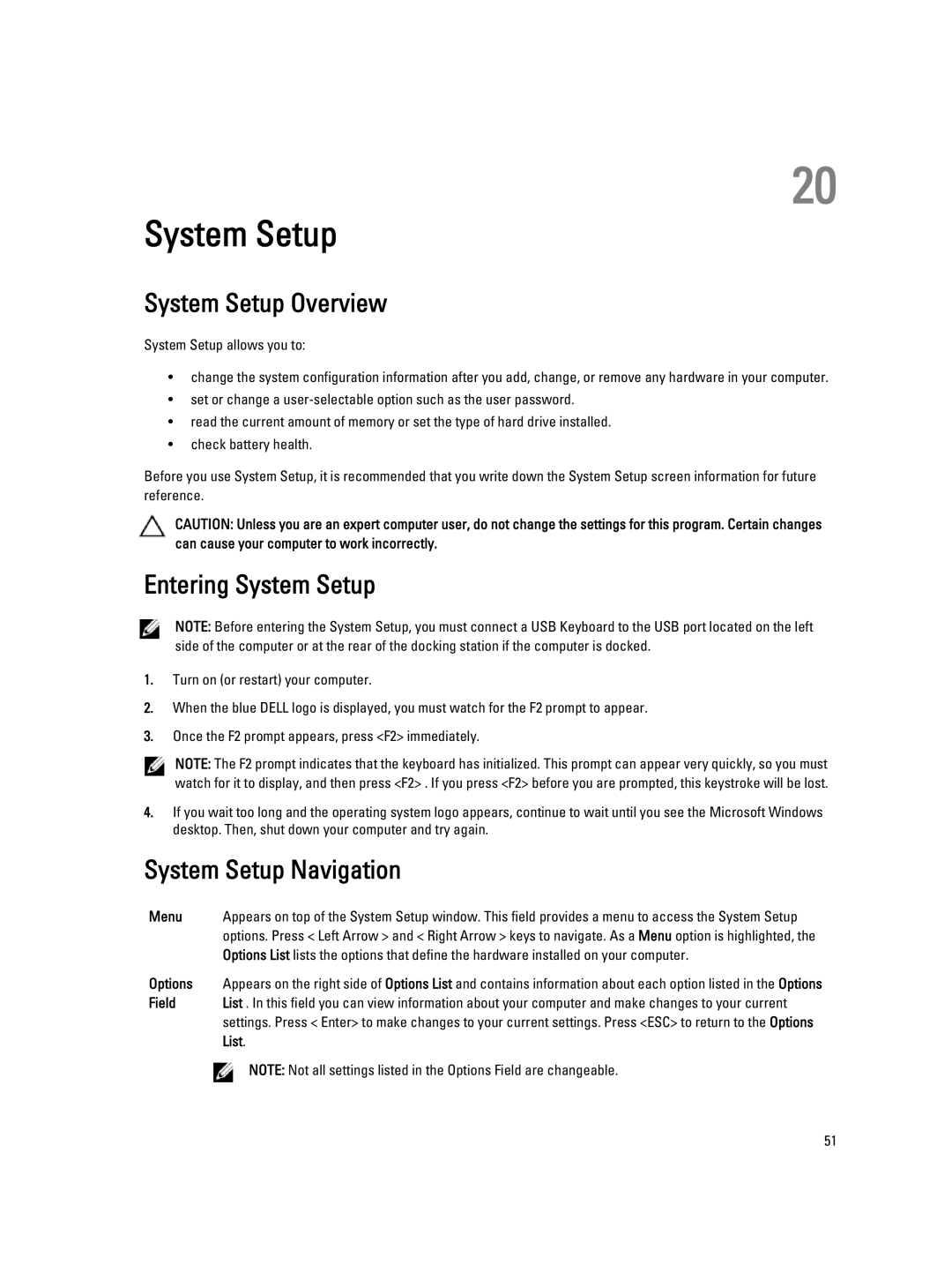 Dell T02G owner manual System Setup Overview, Entering System Setup, System Setup Navigation 