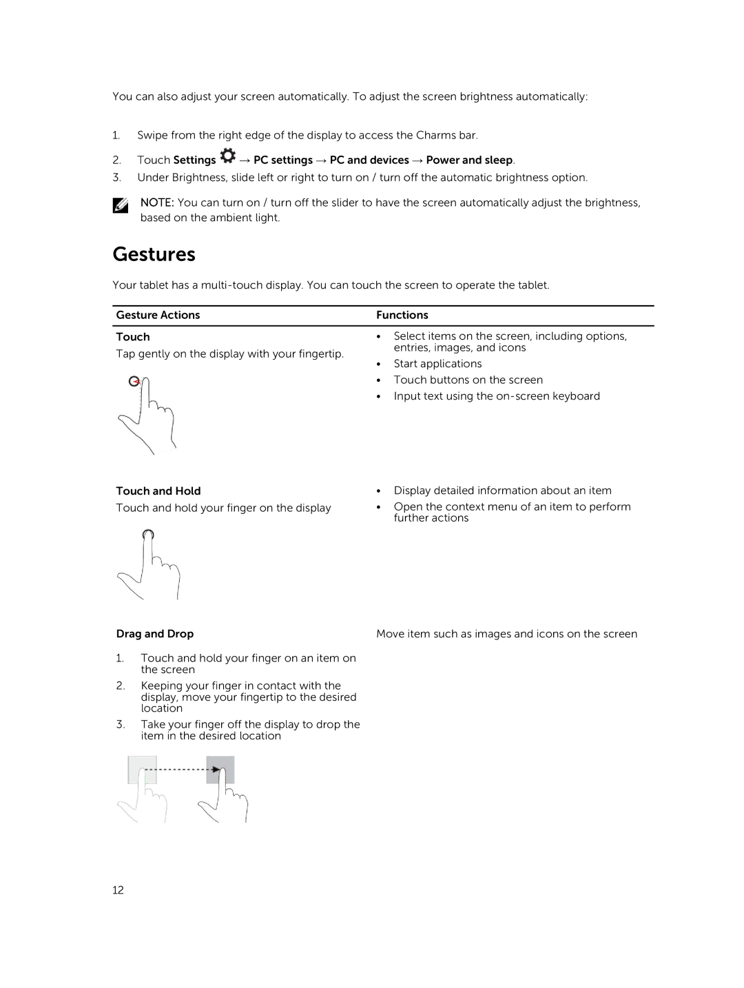 Dell T06G manual Gestures 