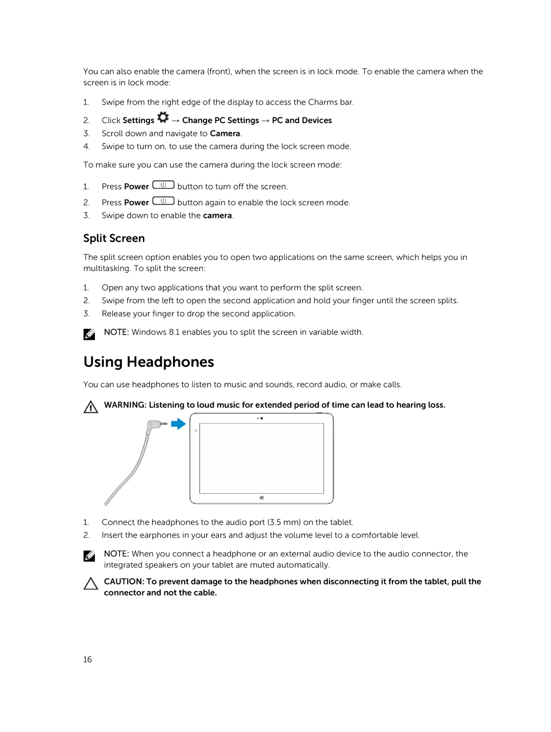 Dell T06G manual Using Headphones, Split Screen 