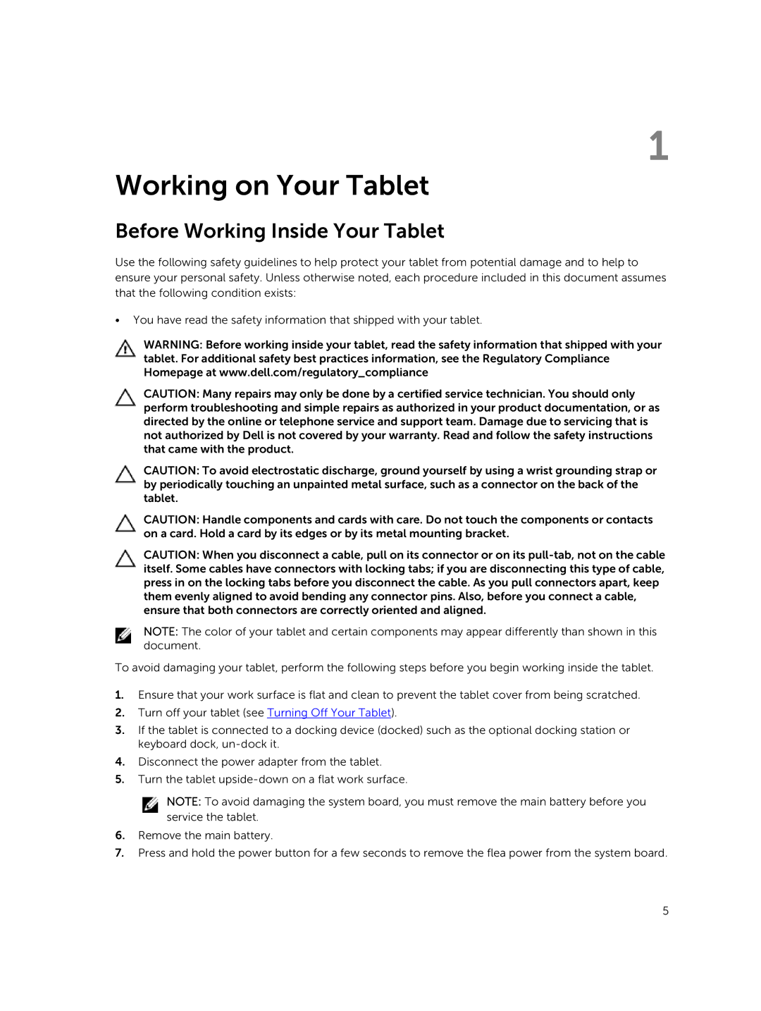 Dell T06G manual Working on Your Tablet, Before Working Inside Your Tablet 