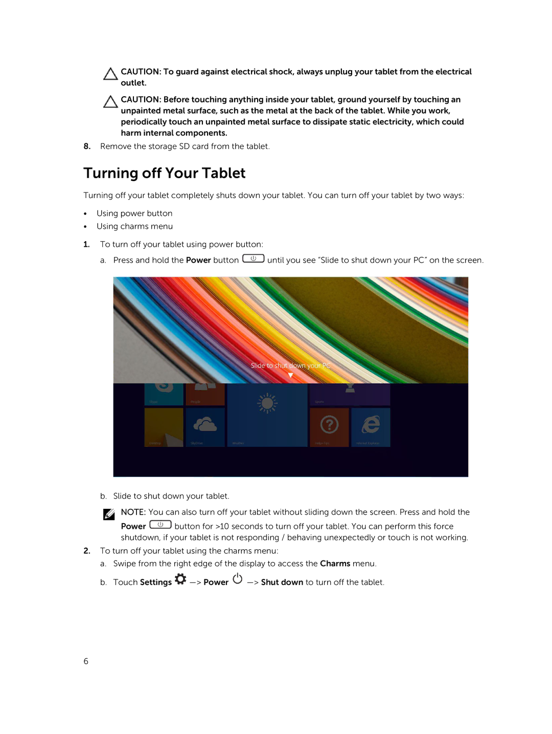 Dell T06G manual Turning off Your Tablet 