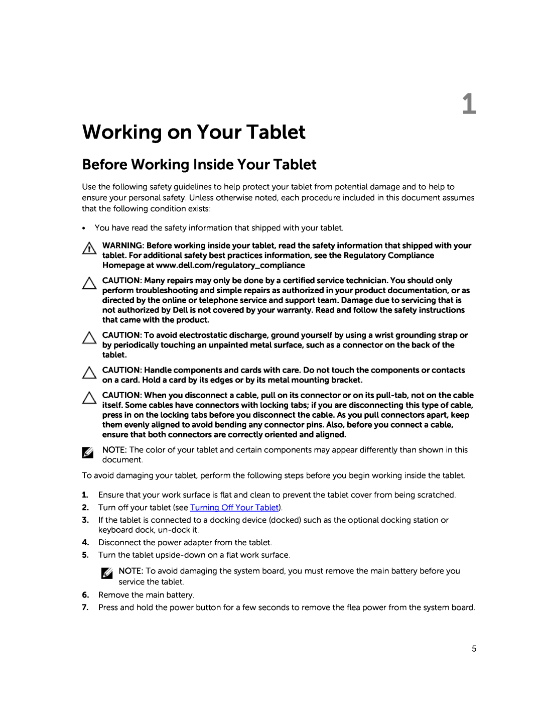 Dell T06G manual Working on Your Tablet, Before Working Inside Your Tablet 