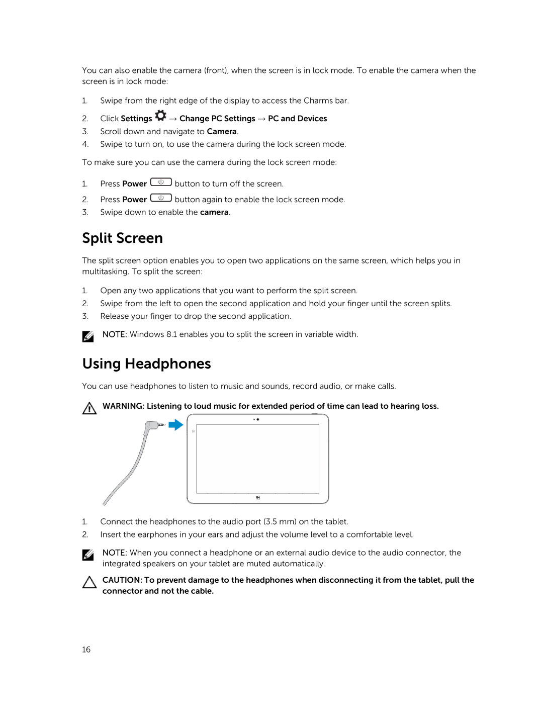 Dell T07G manual Split Screen, Using Headphones 