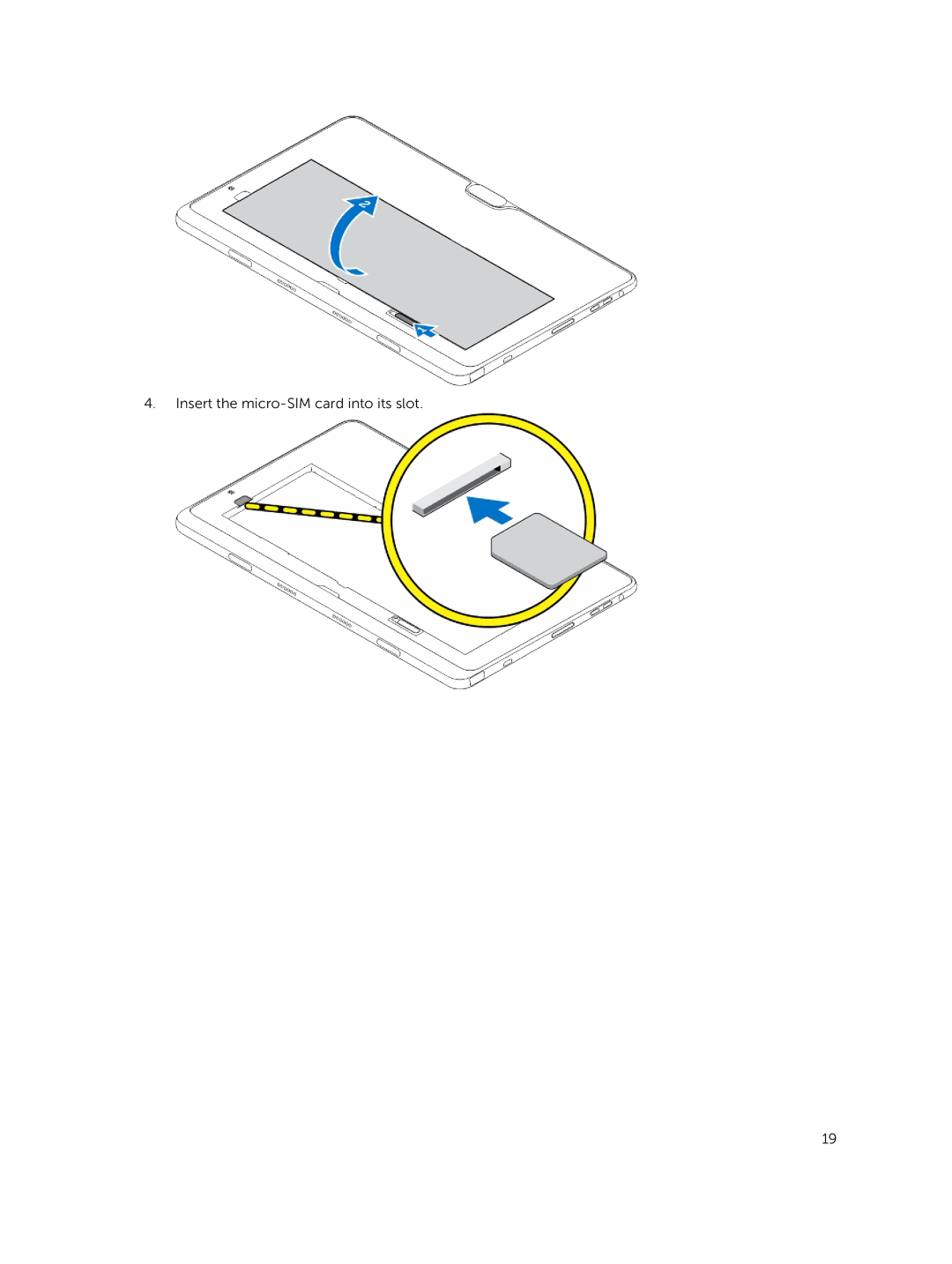 Dell T07G manual Insert the micro-SIM card into its slot 