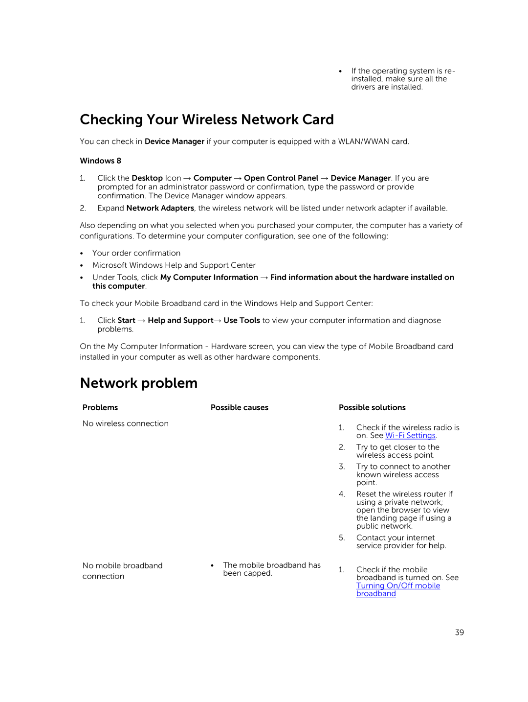 Dell T07G manual Checking Your Wireless Network Card, Network problem 