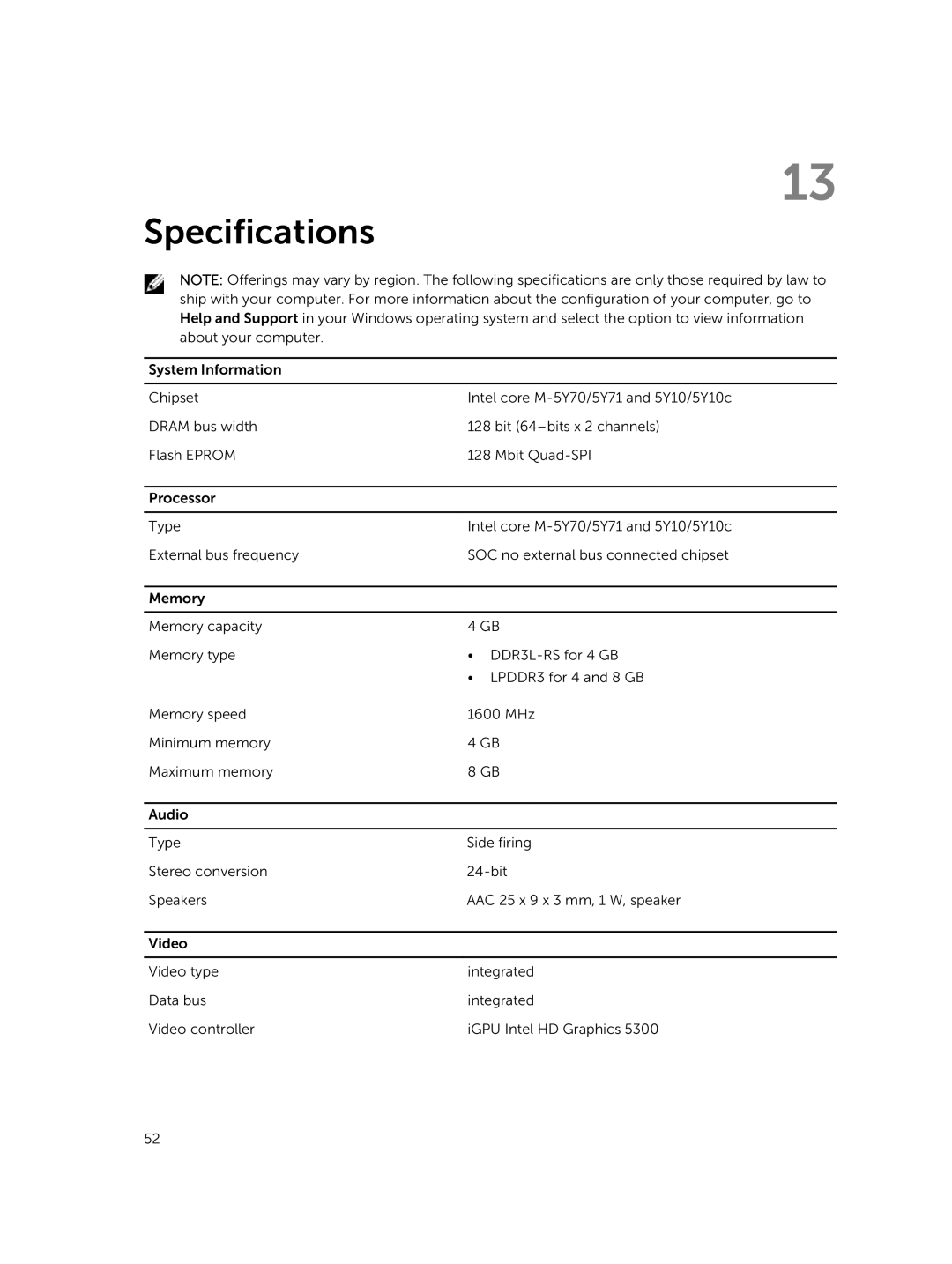 Dell T07G manual Specifications 