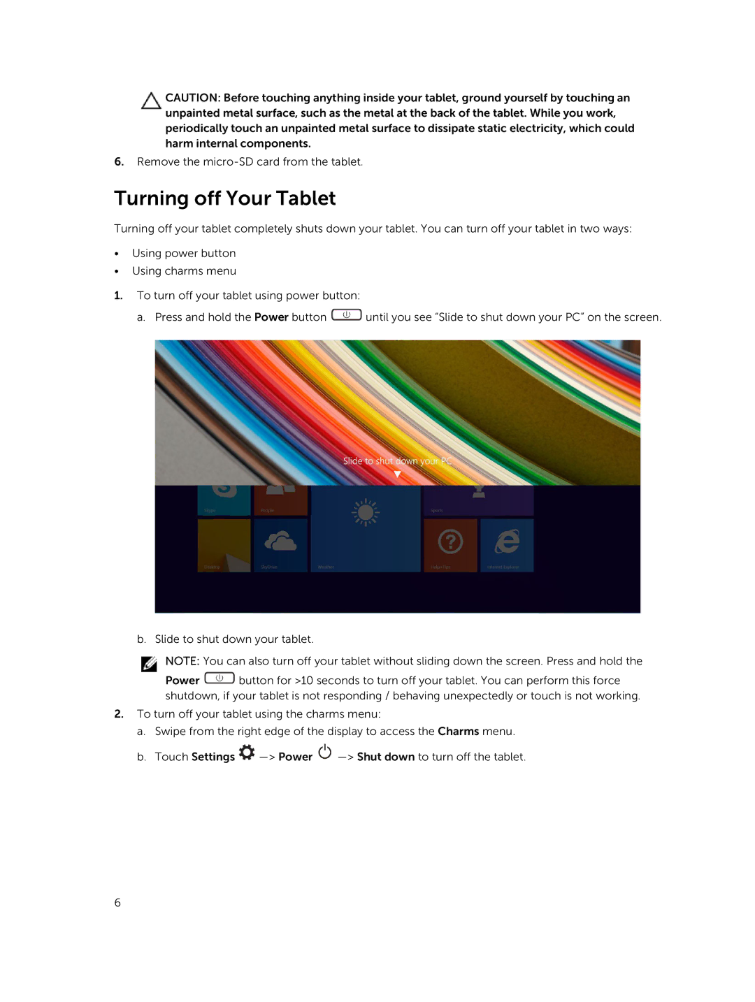 Dell T07G manual Turning off Your Tablet 