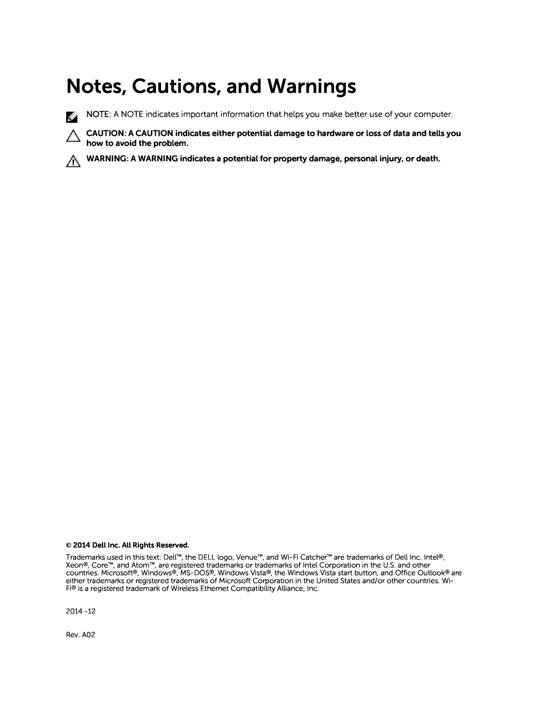 Dell T07G manual Notes, Cautions, and Warnings 