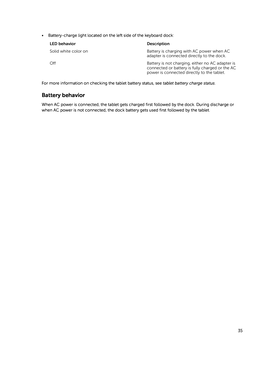 Dell T07G manual Battery behavior 