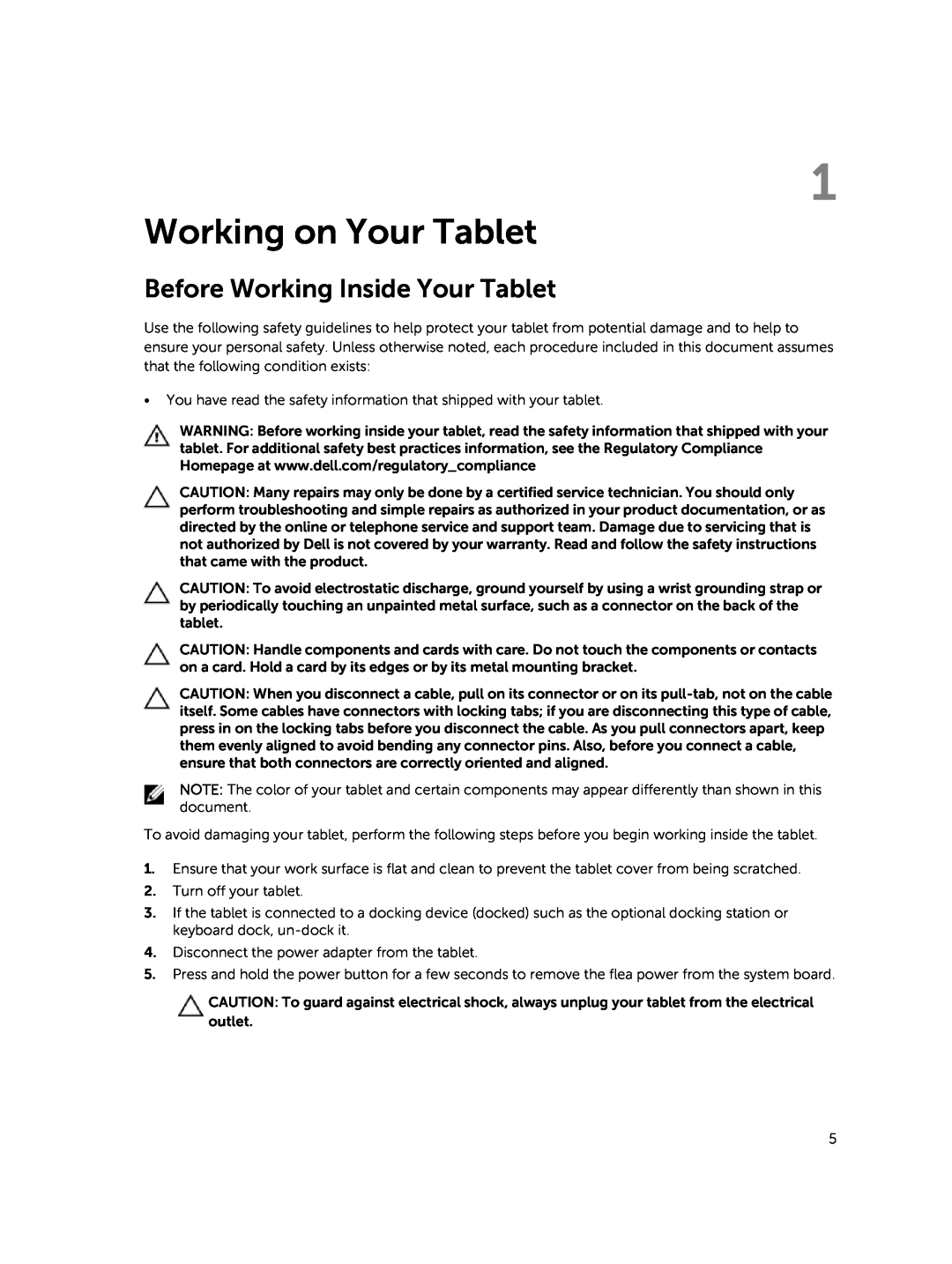 Dell T07G manual Working on Your Tablet, Before Working Inside Your Tablet 