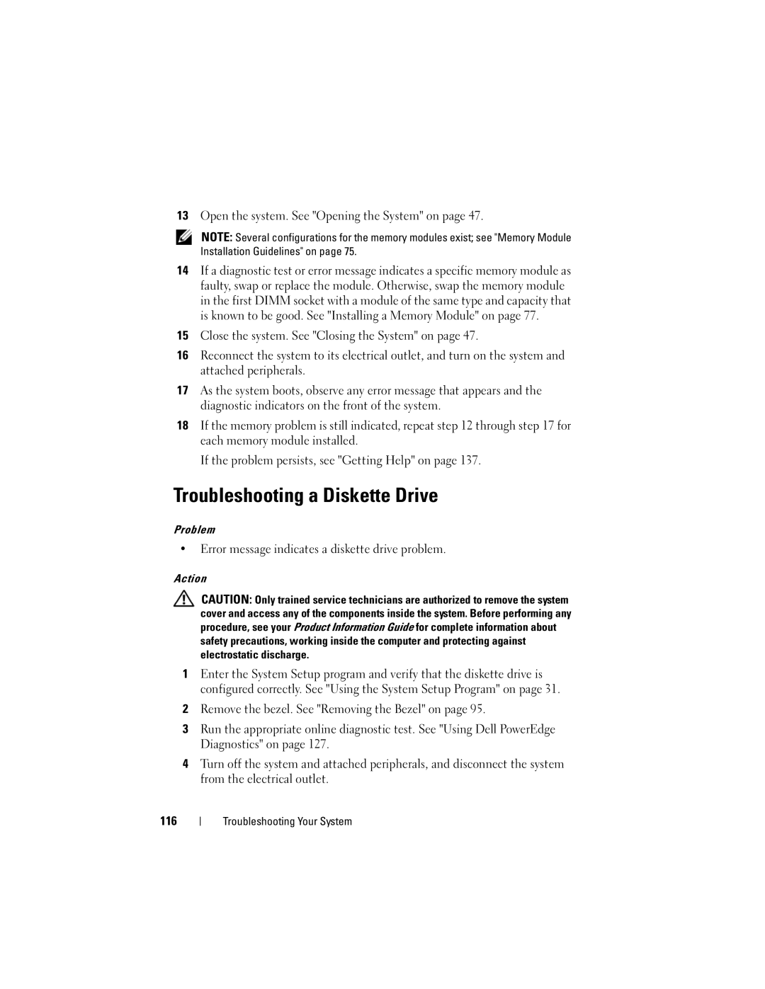 Dell T105 Systems owner manual Troubleshooting a Diskette Drive, Error message indicates a diskette drive problem 