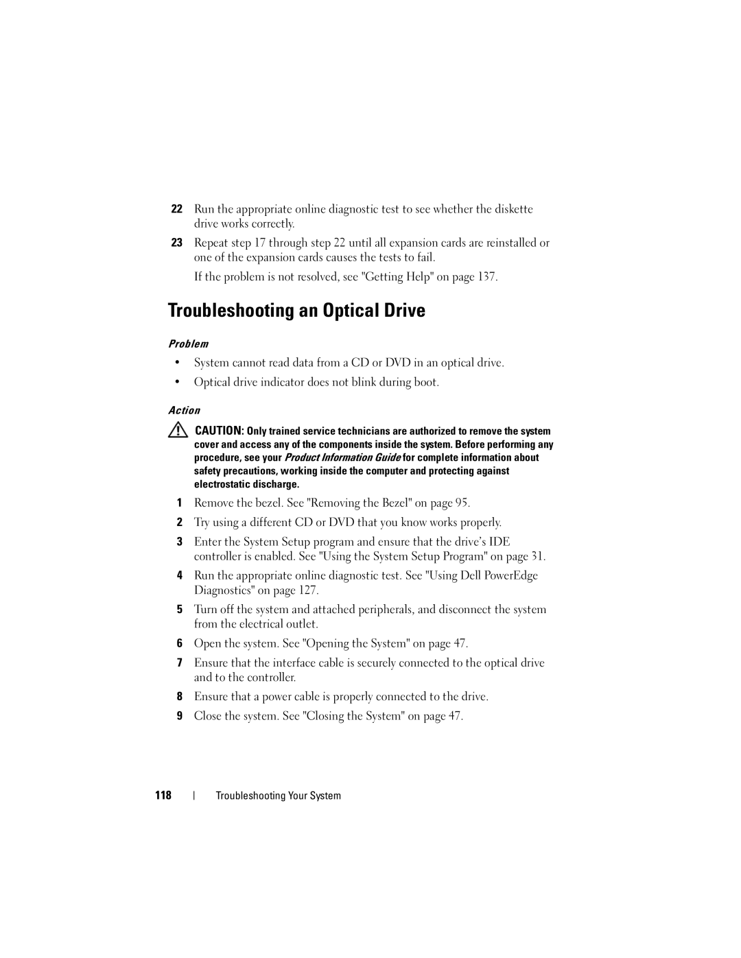 Dell T105 Systems owner manual Troubleshooting an Optical Drive 