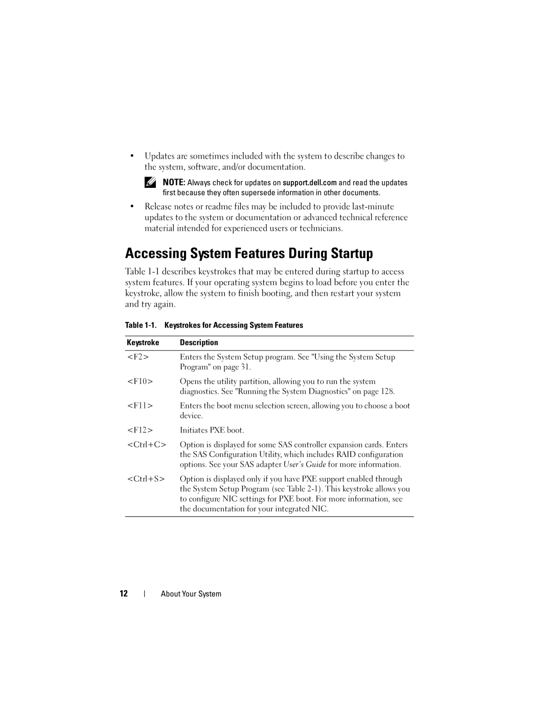 Dell T105 Systems owner manual Accessing System Features During Startup 