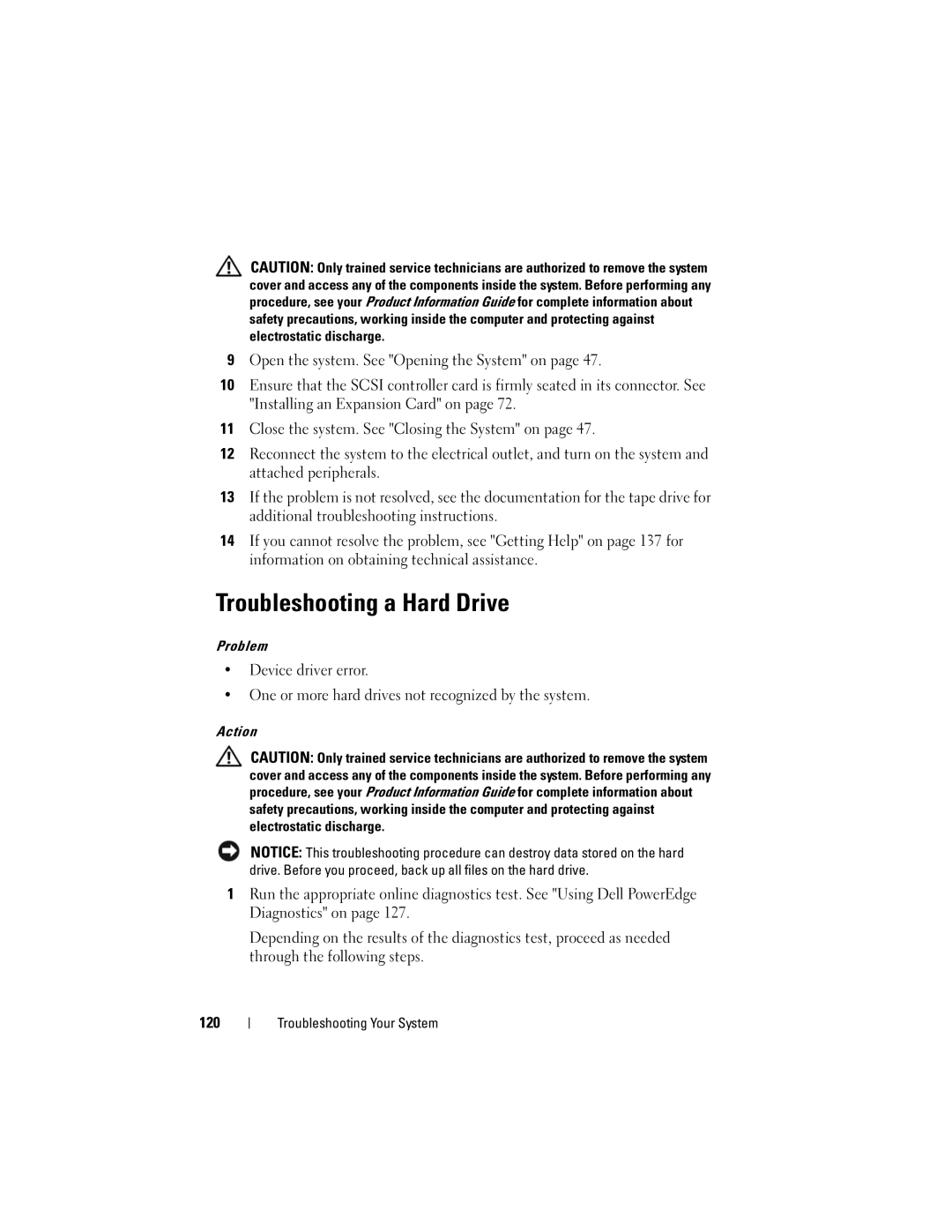 Dell T105 Systems owner manual Troubleshooting a Hard Drive 