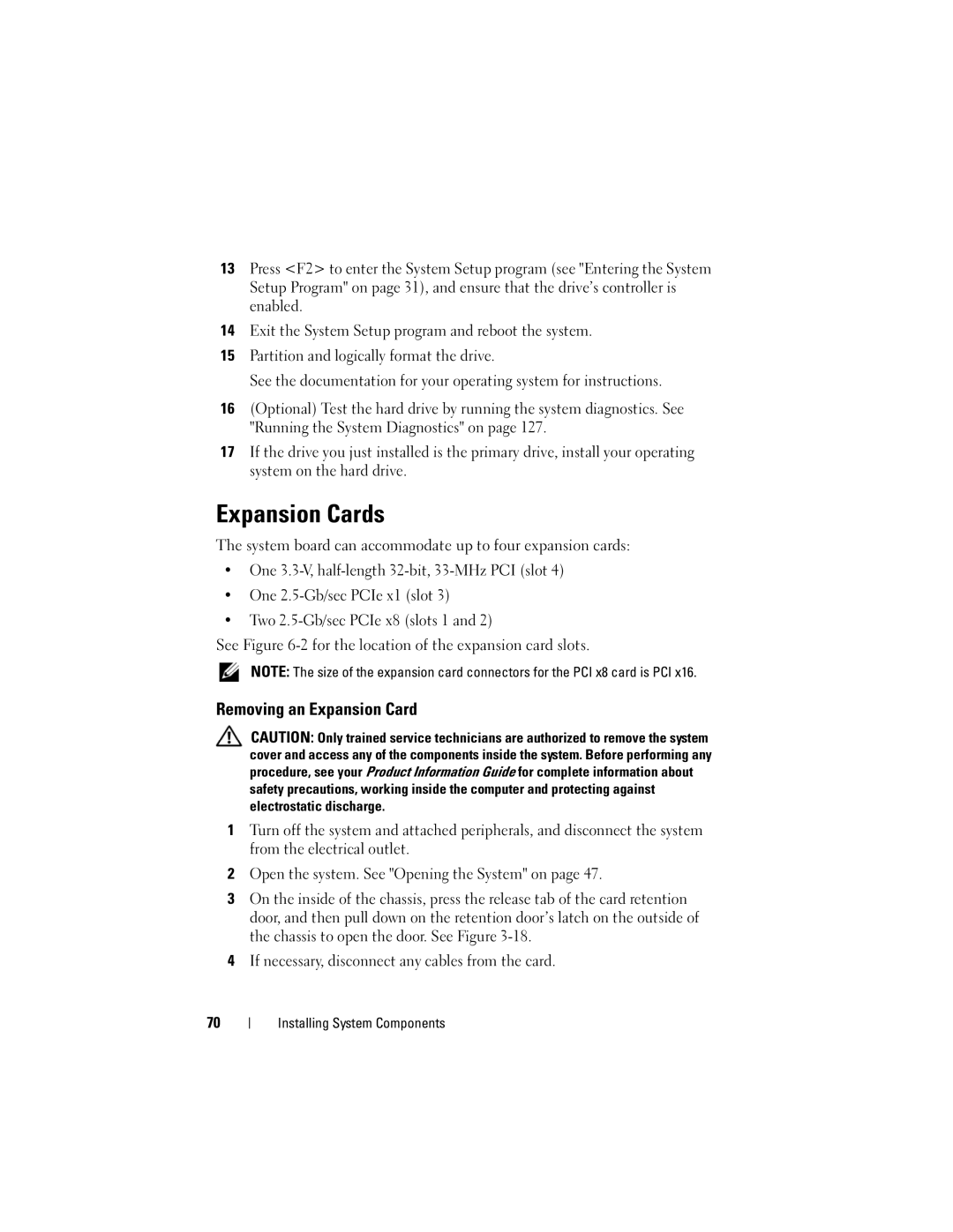 Dell T105 Systems owner manual Expansion Cards, Removing an Expansion Card 