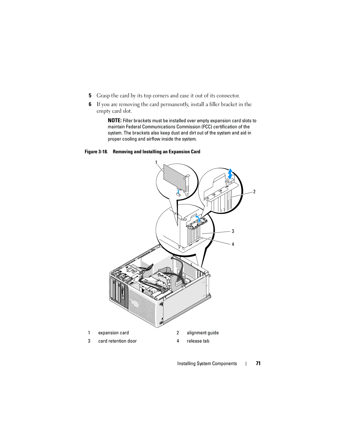 Dell T105 Systems owner manual Removing and Installing an Expansion Card Expansion card 