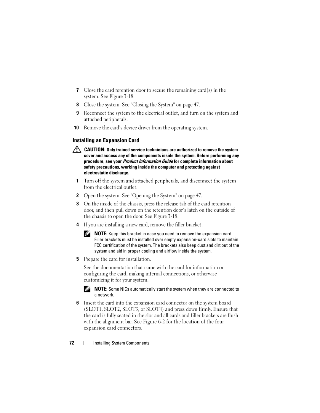 Dell T105 Systems owner manual Installing an Expansion Card 