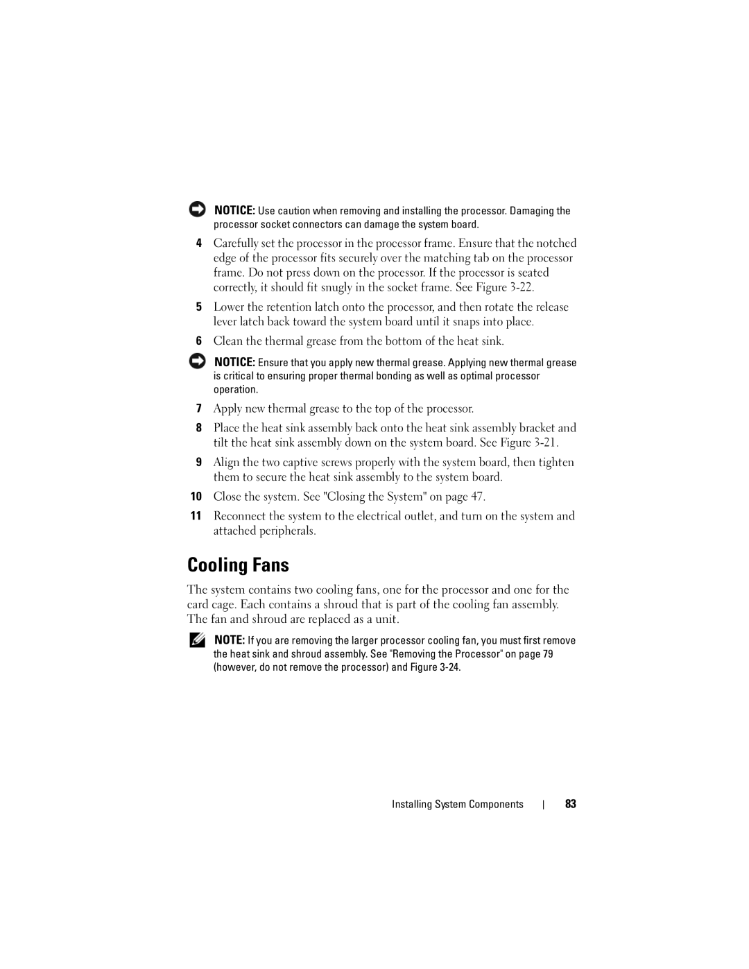 Dell T105 Systems owner manual Cooling Fans 