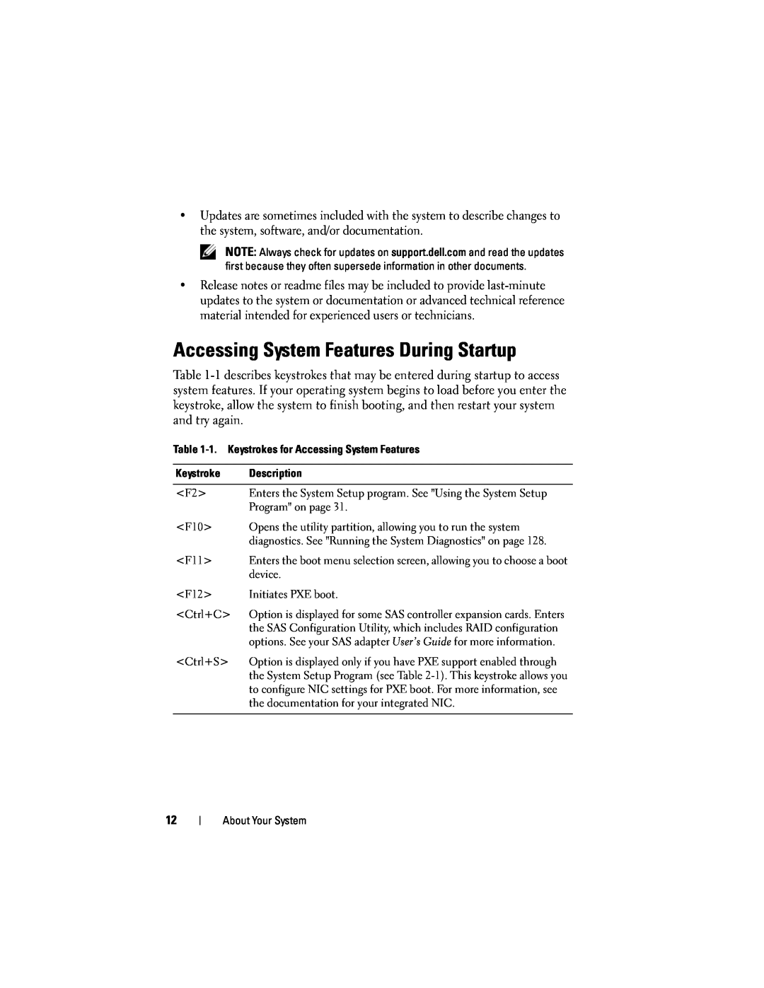 Dell T105 owner manual Accessing System Features During Startup 