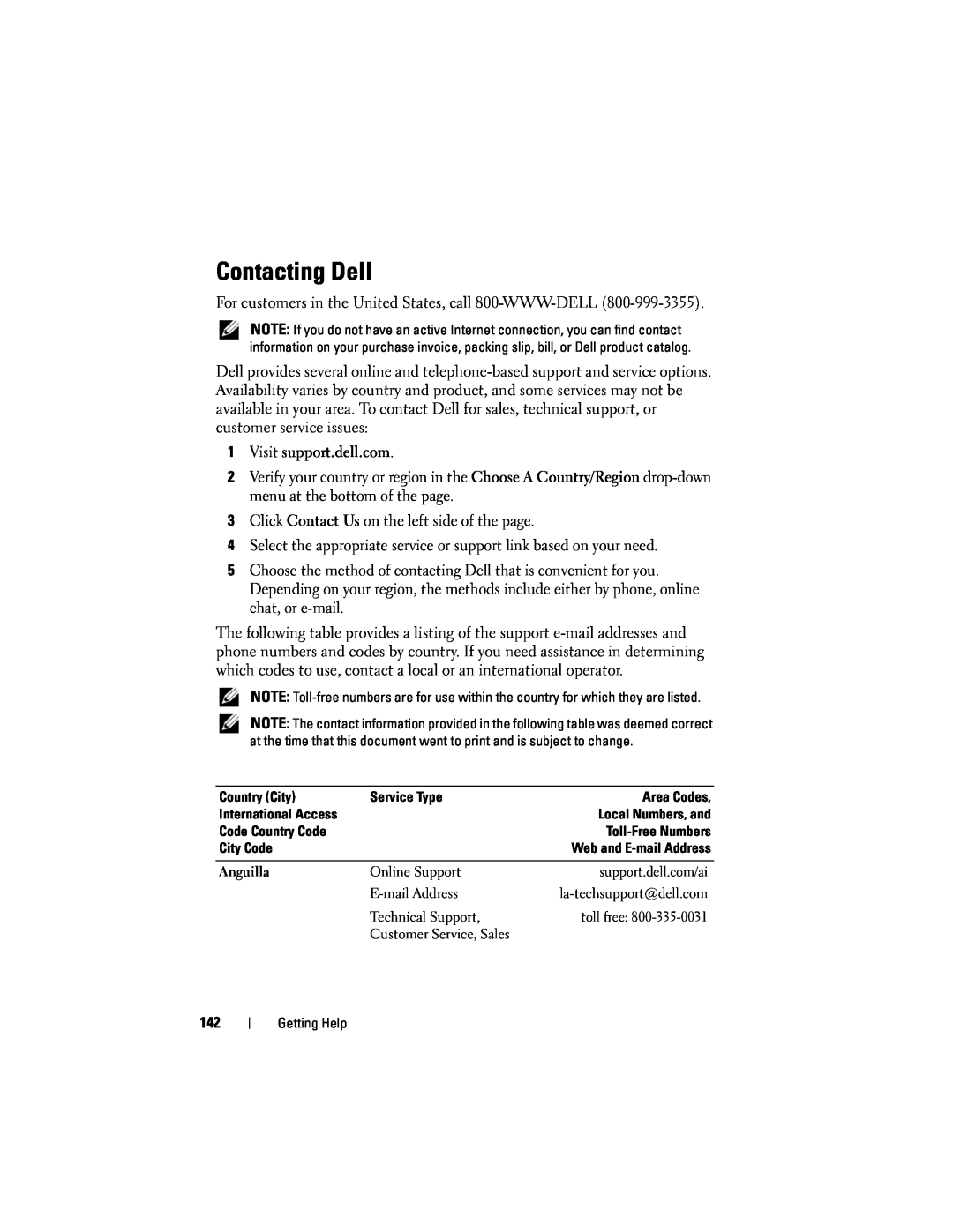 Dell T105 owner manual Contacting Dell 