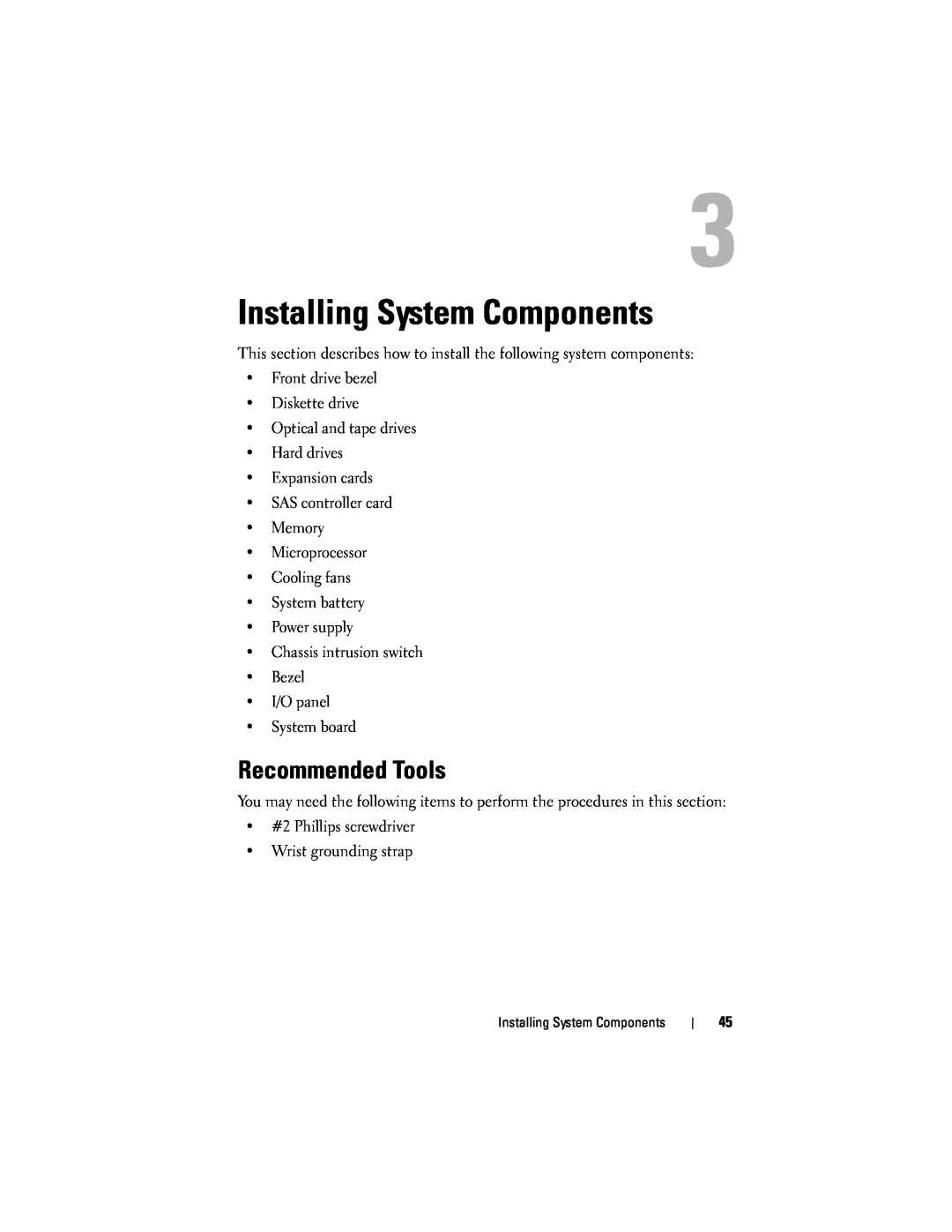 Dell T105 owner manual Installing System Components, Recommended Tools 