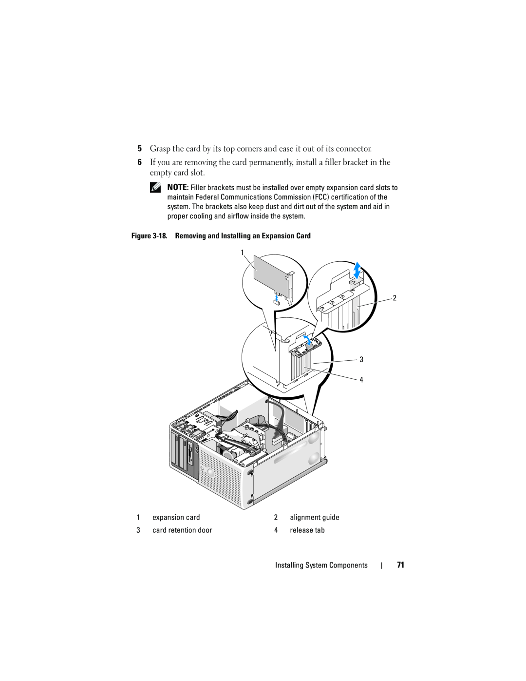 Dell T105 owner manual Grasp the card by its top corners and ease it out of its connector 