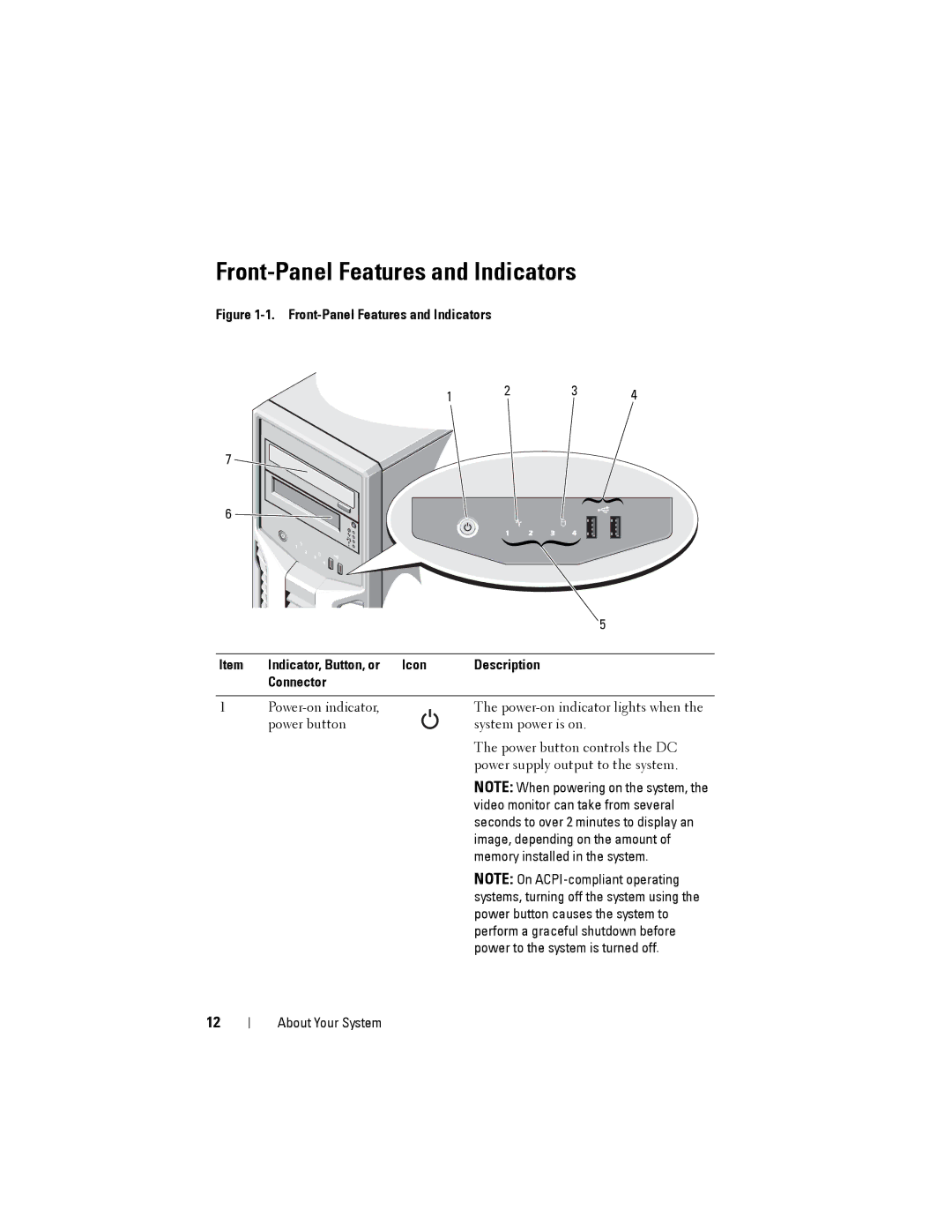 Dell T110 II owner manual Front-Panel Features and Indicators 