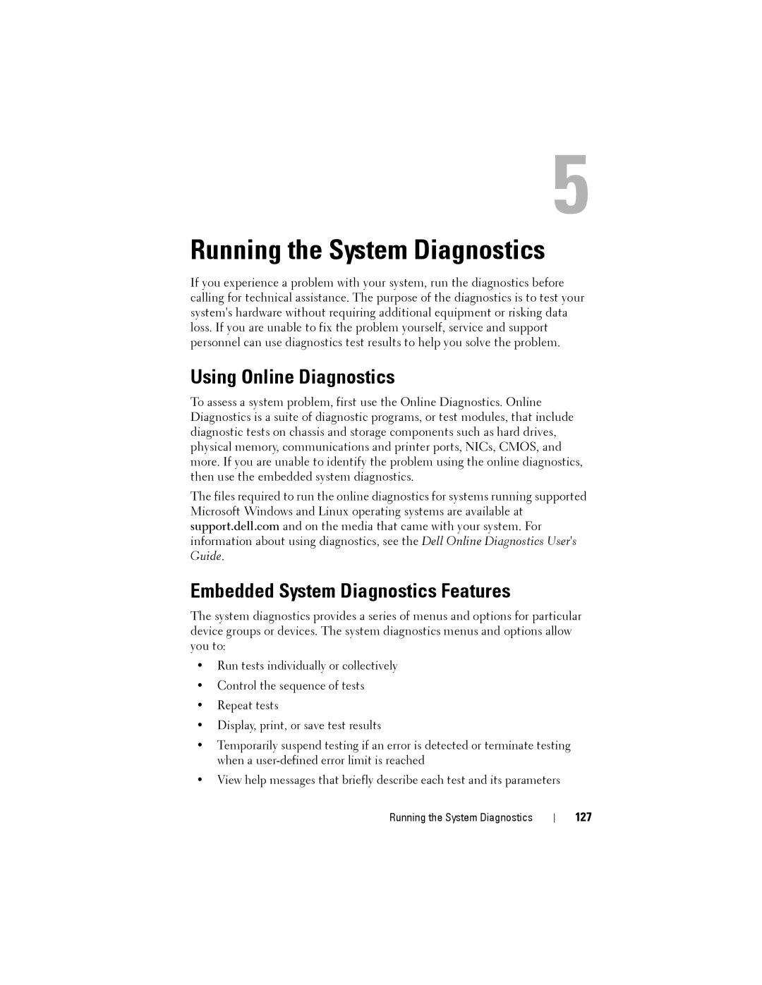 Dell T110 II owner manual Using Online Diagnostics, Embedded System Diagnostics Features, 127 