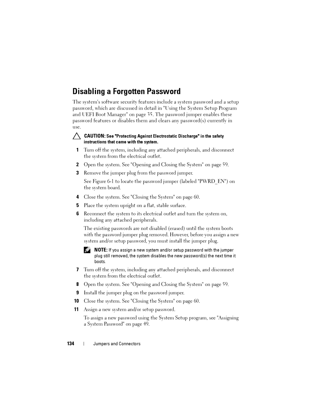 Dell T110 II owner manual Disabling a Forgotten Password, 134 