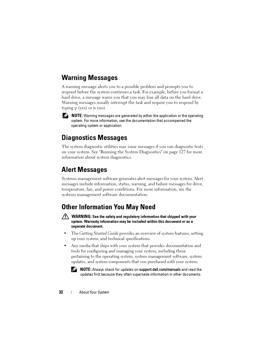 Dell T110 II owner manual Diagnostics Messages, Alert Messages, Other Information You May Need 