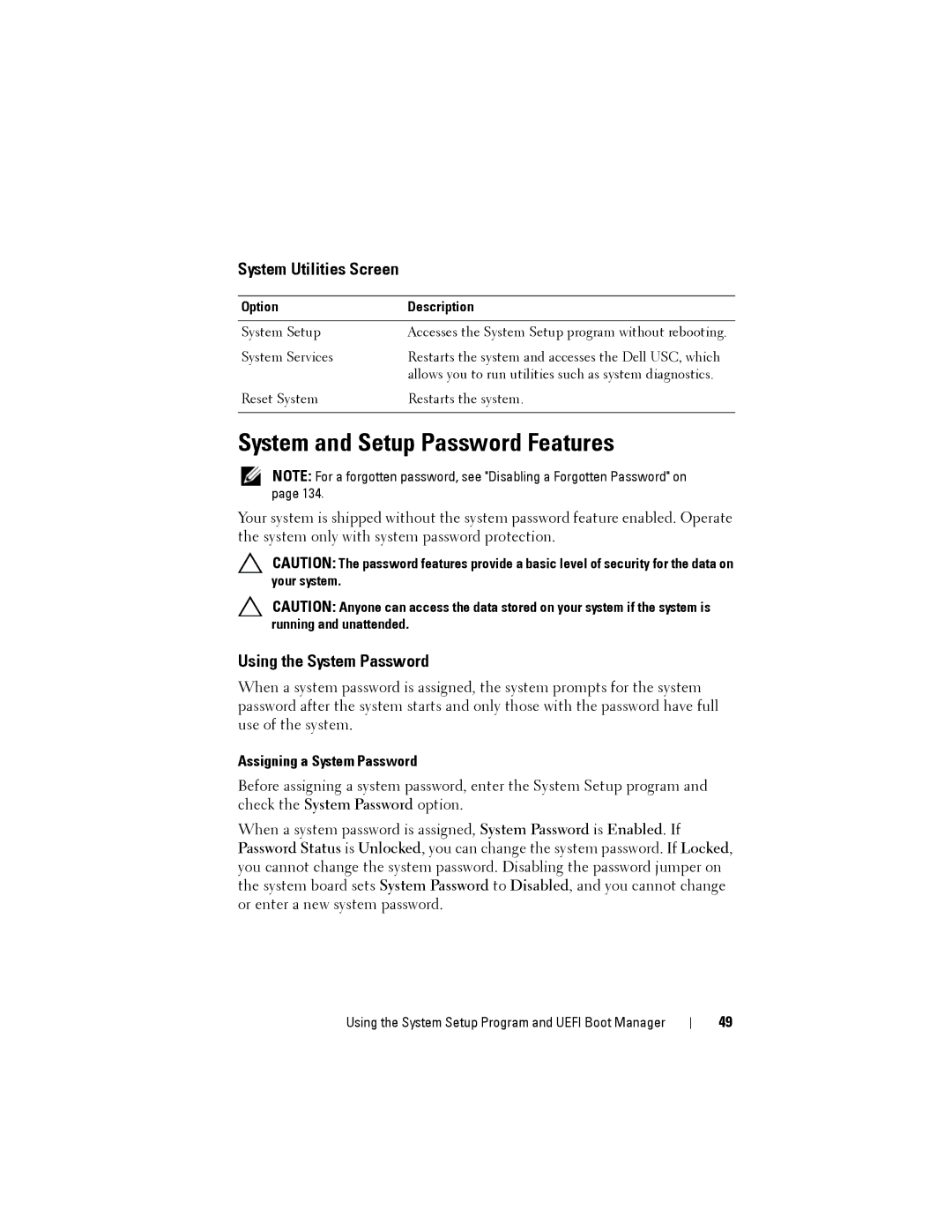 Dell T110 II owner manual System and Setup Password Features, System Utilities Screen, Using the System Password 