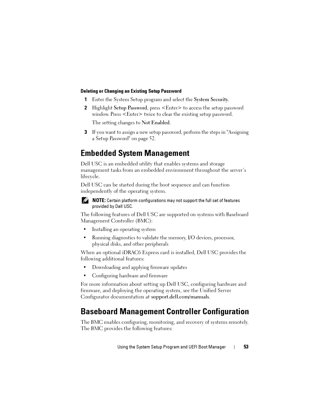 Dell T110 II owner manual Embedded System Management, Deleting or Changing an Existing Setup Password 