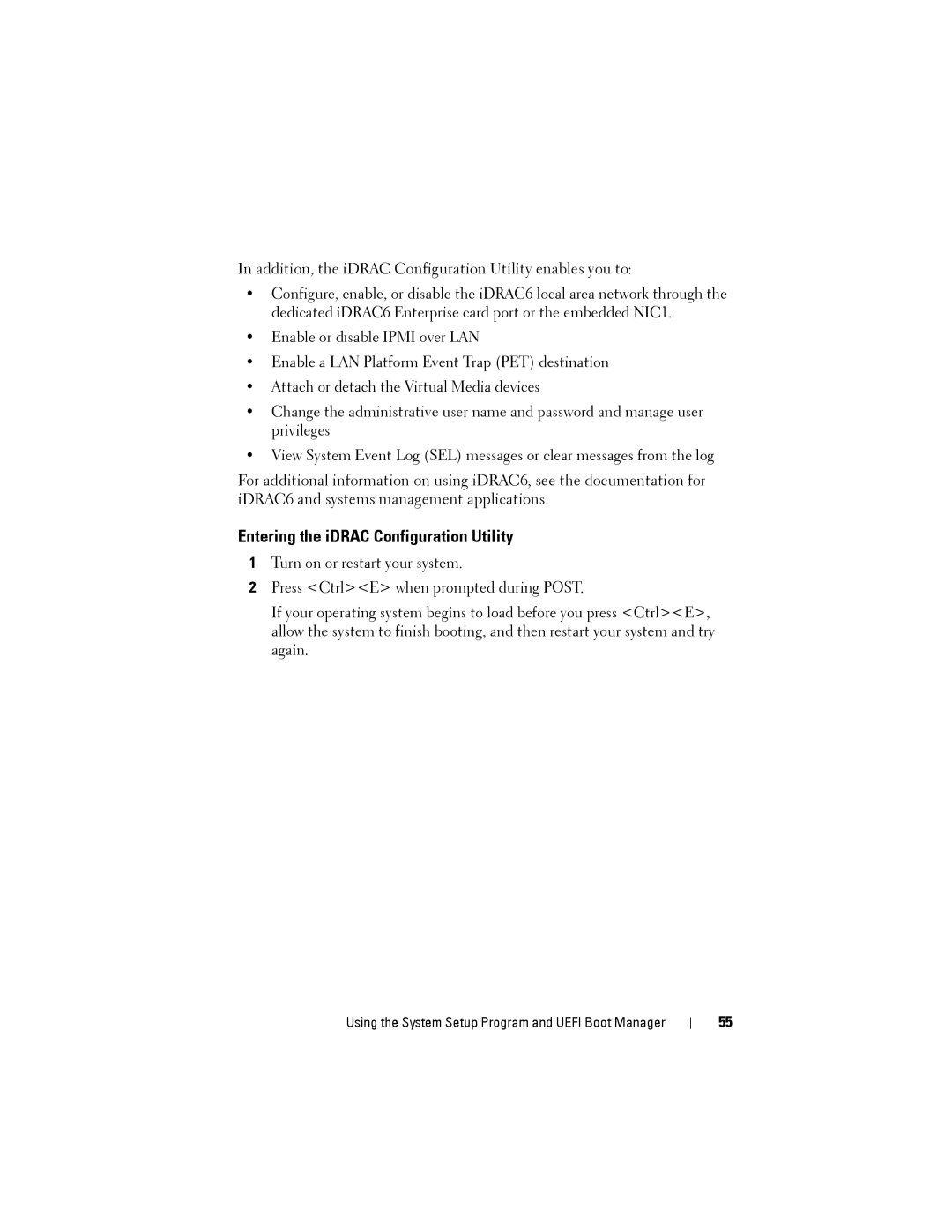 Dell T110 II owner manual Entering the iDRAC Configuration Utility 