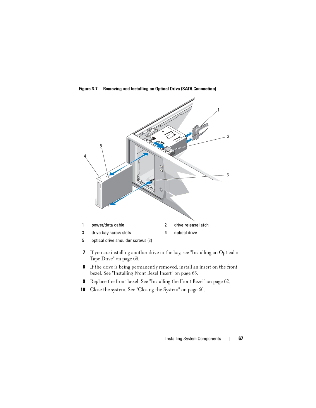 Dell T110 II owner manual Removing and Installing an Optical Drive Sata Connection 