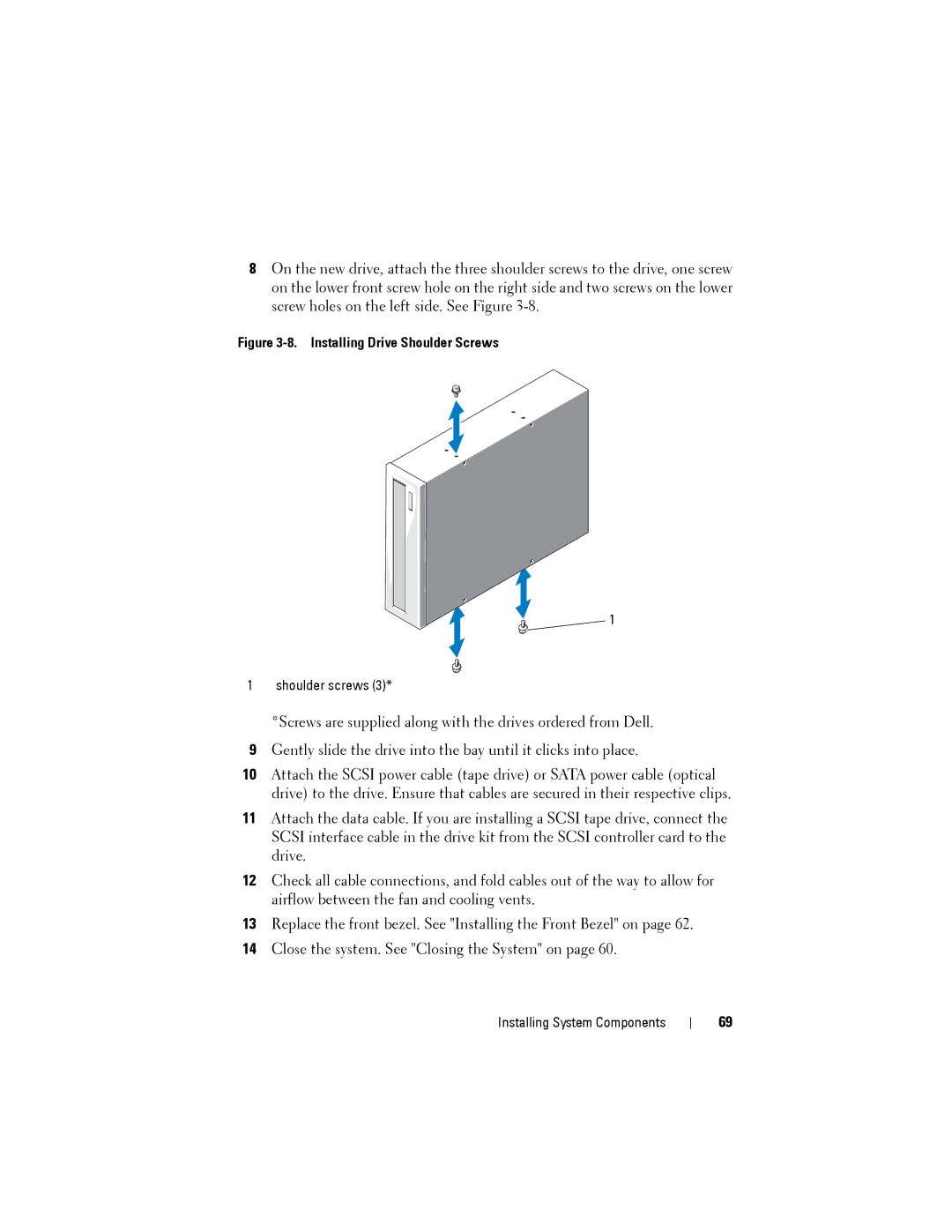 Dell T110 II owner manual Installing Drive Shoulder Screws 