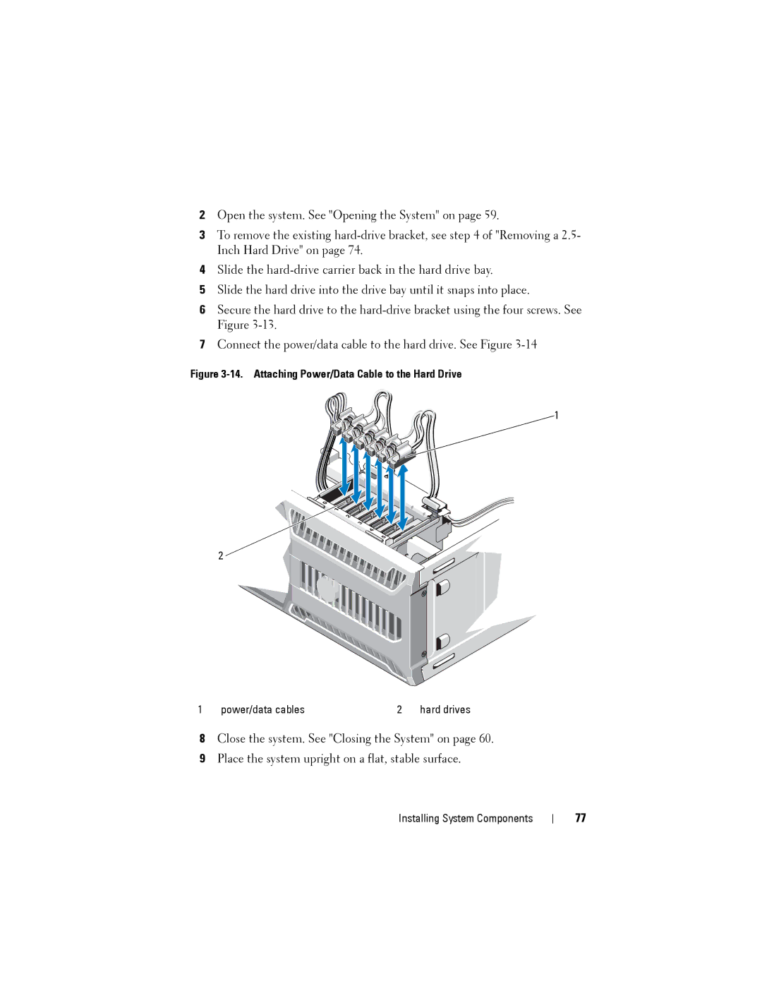 Dell T110 II owner manual Attaching Power/Data Cable to the Hard Drive 