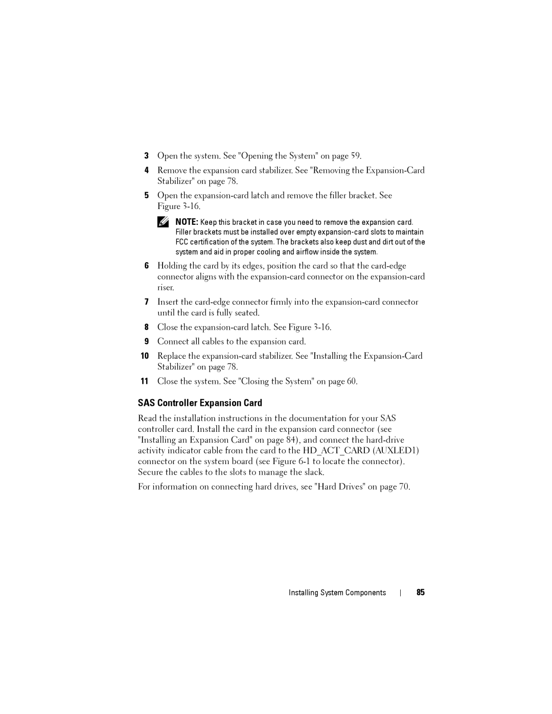 Dell T110 II owner manual SAS Controller Expansion Card 