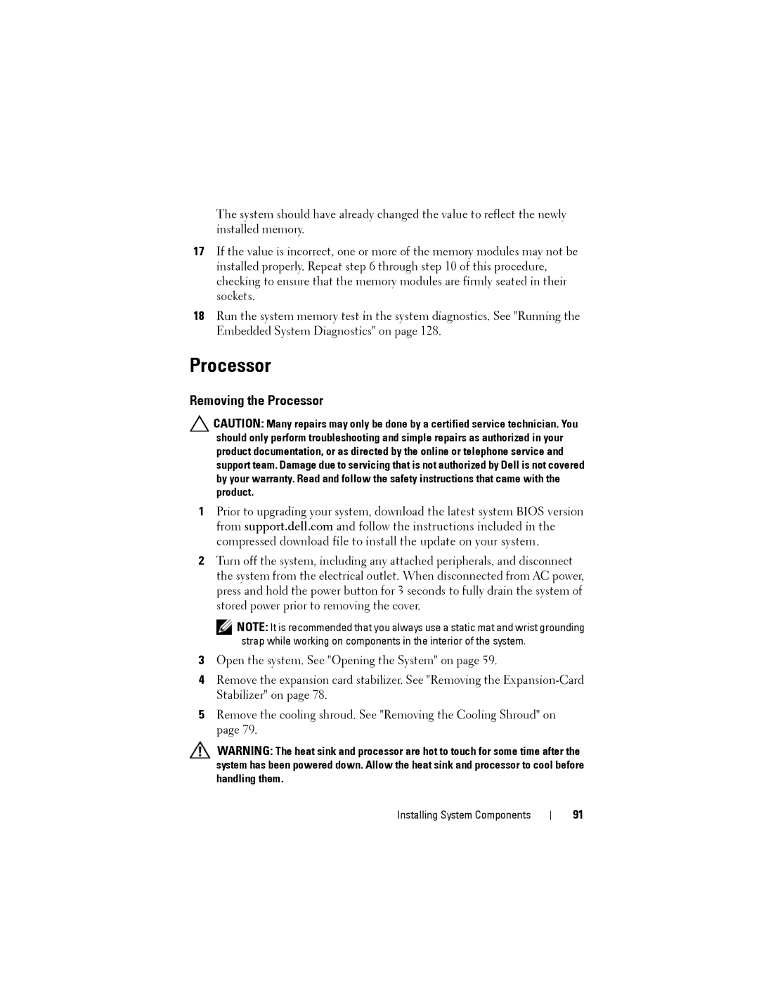 Dell T110 II owner manual Removing the Processor 