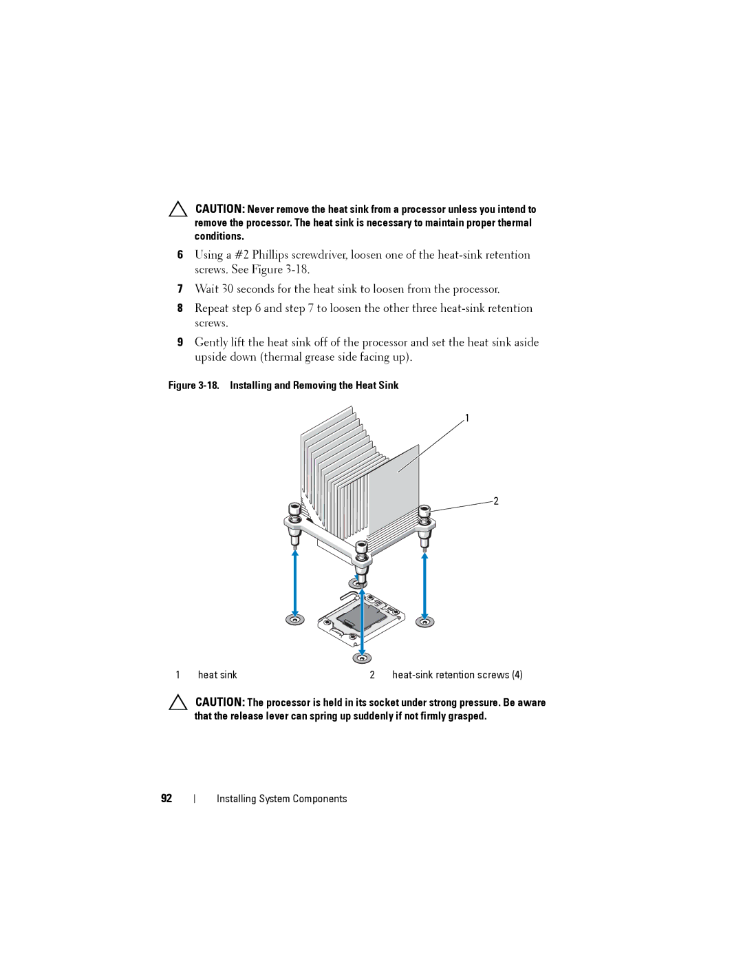 Dell T110 II owner manual Installing and Removing the Heat Sink 