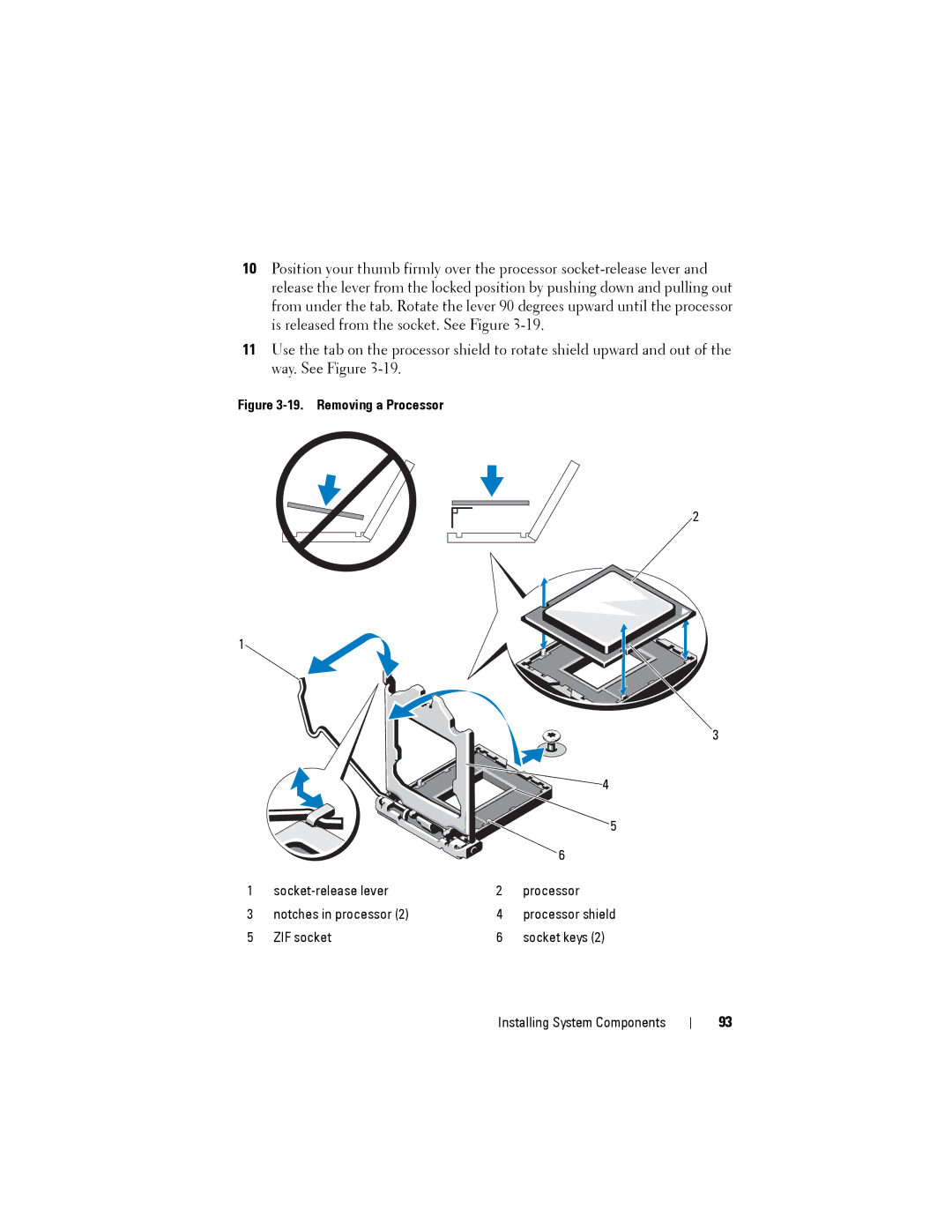 Dell T110 II owner manual Removing a Processor 