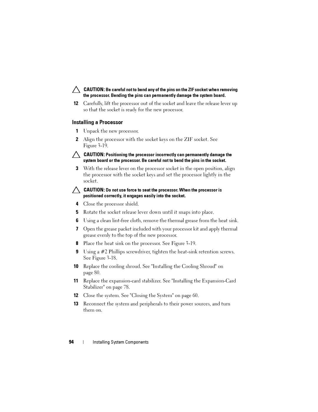 Dell T110 II owner manual Installing a Processor 