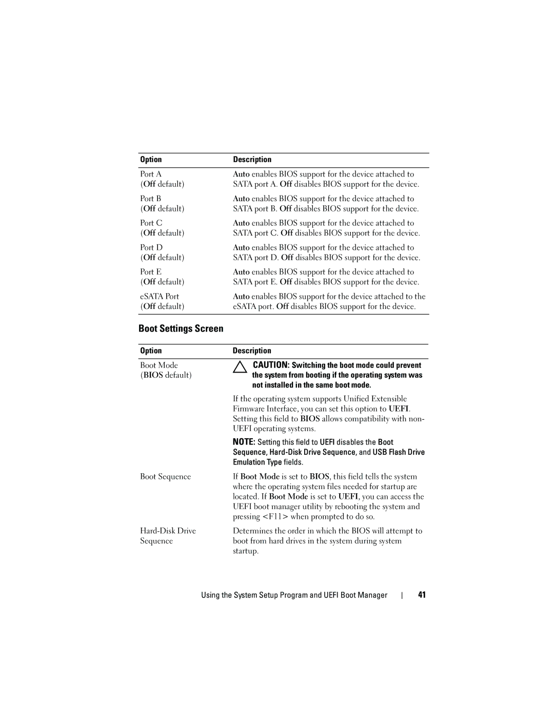 Dell T110 owner manual Boot Settings Screen 