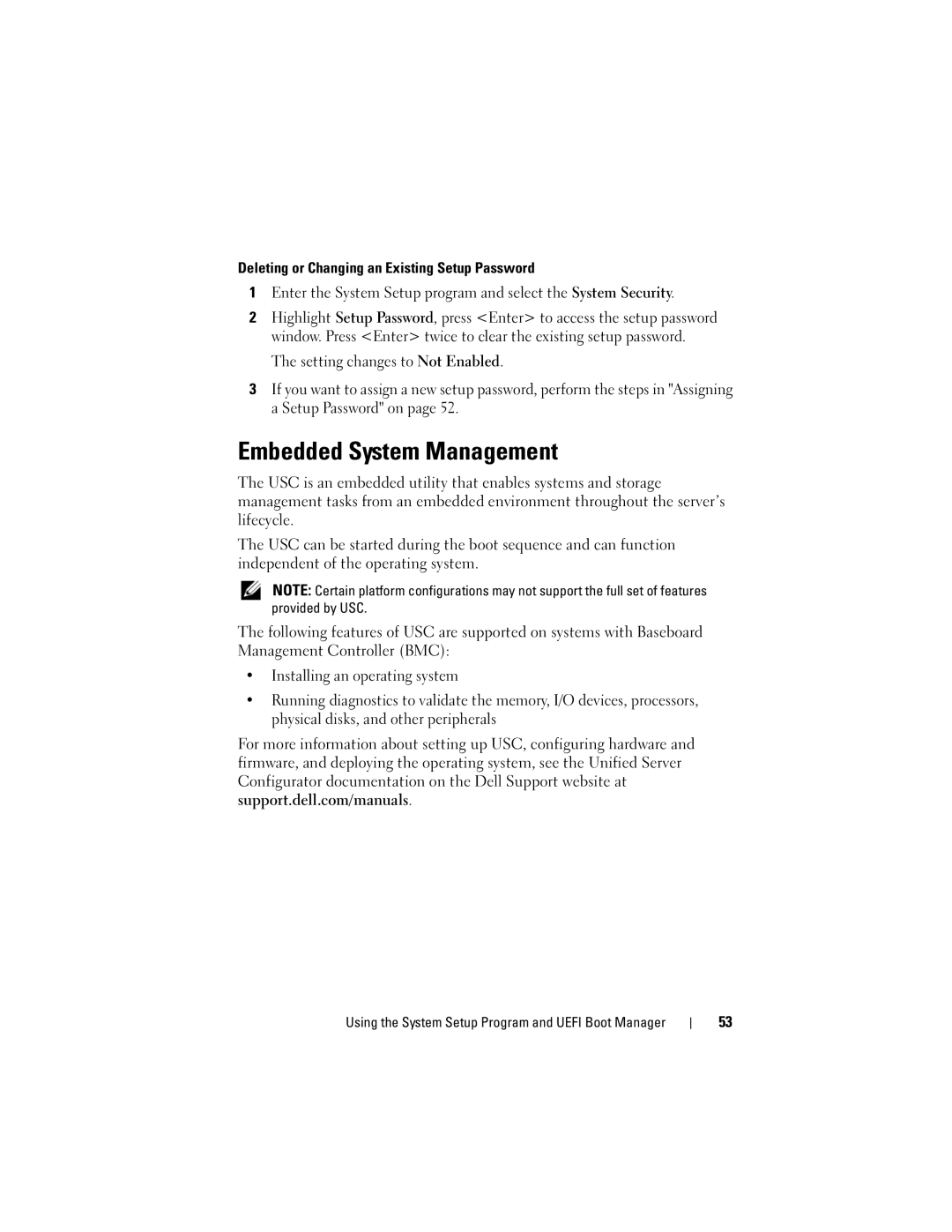 Dell T110 owner manual Embedded System Management, Deleting or Changing an Existing Setup Password 