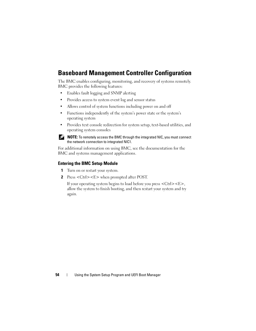 Dell T110 owner manual Baseboard Management Controller Configuration, Entering the BMC Setup Module 