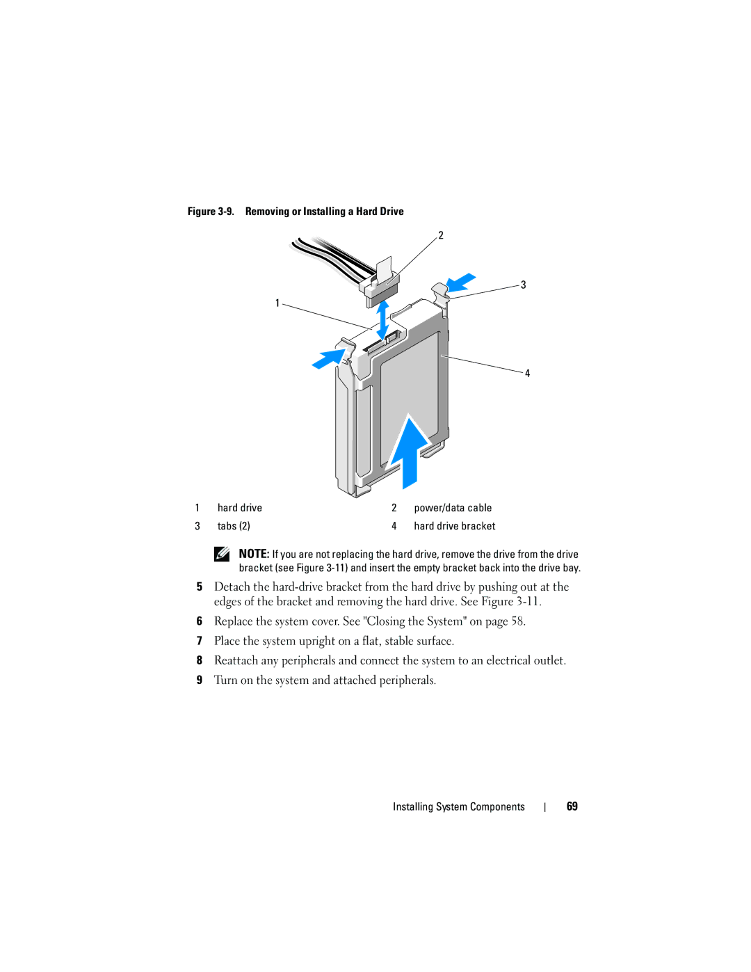 Dell T110 owner manual Removing or Installing a Hard Drive Hard drive, Tabs 